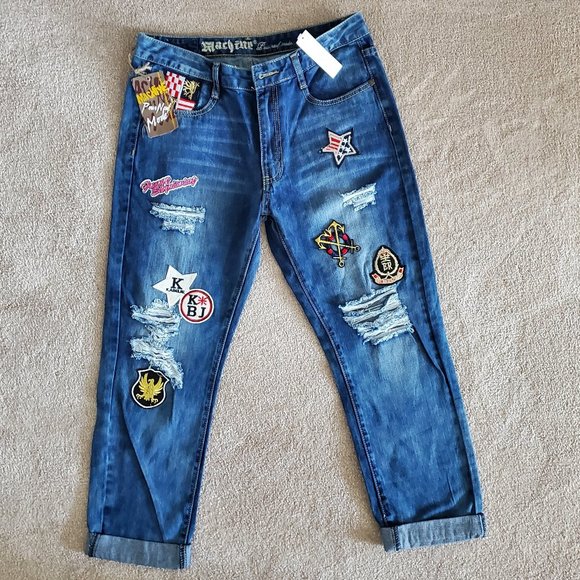 Machine Denim - Machine Jeans Military Patched Boyfriend Jeans